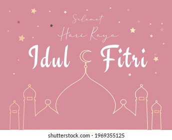 Selamat Idul Fitri, Aidil Fitri, Happy Eid Mubarak in Indonesia, the celebration of islamic day after fully fasting at ramadan month. illustration vector