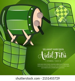 Selamat Idul Fitri, Aidil Fitri, Ketupat Transalation Happy Eid, the celebration of islamic day after fully fasting at ramadan month. illustration vector