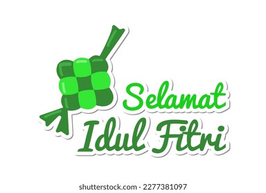 selamat Idul fitri greeting eith ketupat ornament. Editable vector format file