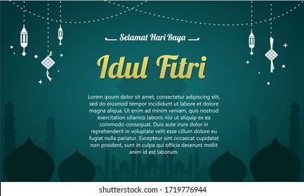 selamat idul fitri, happy eid al-fitr, aidil fitr template for poster, banner, reeting card. editable vector illustration. translation : happy eid al-fitr.