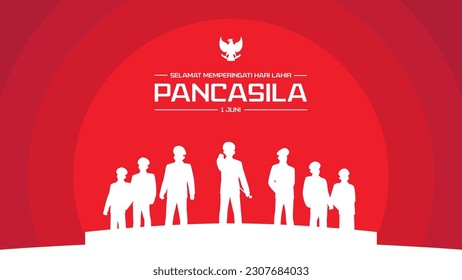 Selamat Memperingati Hari Lahir Pancasila 1 Juni Translation : Happy Commemorating the Birthday of Pancasila June 1 Vector Illustration. Happy Pancasila Day