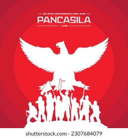 Selamat Memperingati Hari Lahir Pancasila 1 Juni Translation : Happy Commemorating the Birthday of Pancasila June 1 Vector Illustration. Happy Pancasila Day