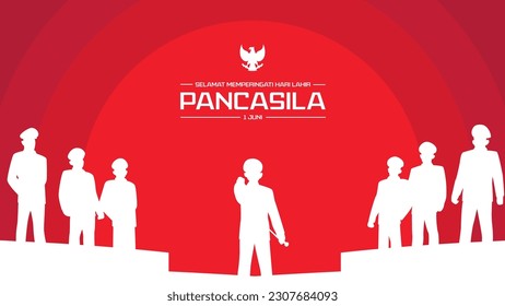 Selamat Memperingati Hari Lahir Pancasila 1 Juni Translation : Happy Commemorating the Birthday of Pancasila June 1 Vector Illustration. Happy Pancasila Day