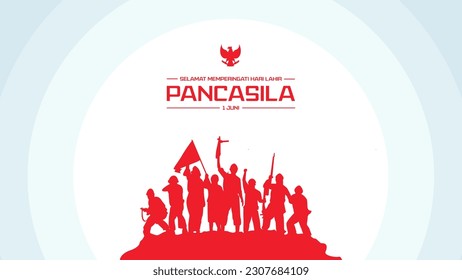 Selamat Memperingati Hari Lahir Pancasila 1 Juni Translation : Happy Commemorating the Birthday of Pancasila June 1 Vector Illustration. Happy Pancasila Day