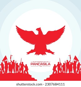 Selamat Memperingati Hari Lahir Pancasila 1 Juni Translation : Happy Commemorating the Birthday of Pancasila June 1 Vector Illustration. Happy Pancasila Day