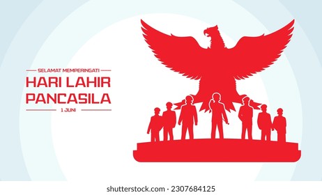 Selamat Memperingati Hari Lahir Pancasila 1 Juni Translation : Happy Commemorating the Birthday of Pancasila June 1 Vector Illustration. Happy Pancasila Day