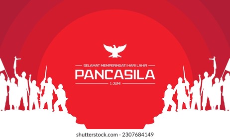 Selamat Memperingati Hari Lahir Pancasila 1 Juni Translation : Happy Commemorating the Birthday of Pancasila June 1 Vector Illustration. Happy Pancasila Day