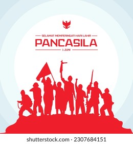 Selamat Memperingati Hari Lahir Pancasila 1 Juni Translation : Happy Commemorating the Birthday of Pancasila June 1 Vector Illustration. Happy Pancasila Day