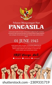 Selamat memperingati hari Pancasila Translation : The Day of Birth of Pancasila Vector Illustration. Happy Pancasila Day poster Banner Template. svg