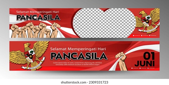 Selamat memperingati hari Pancasila Translation : The Day of Birth of Pancasila Vector Illustration. Happy Pancasila Day poster Banner Template.