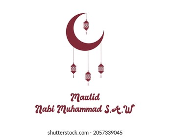 Selamat memperingati Maulid Nabi Muhammad SAW. translation: Happy Mawlid al-Nabi Muhammad SAW. Suitable for greeting card and banner.