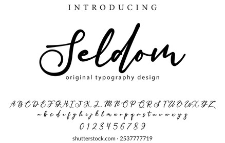 Seldom Font Stylish brush painted an uppercase vector letters, alphabet, typeface