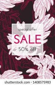 Sele floral cards. Plant in blossom, branch with flower ink sketch. Hyacinth. Fashion floral print for a banner, poster, shopping, discount, invitation. Vector illustration for your template design