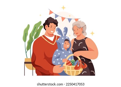 Selebration of Easter holiday with family. Vector banner.
