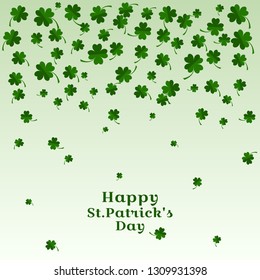 Selebratory banner. Falling leaves of clover with inscription Happy St. Patricks Day. Vector illustration