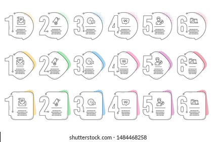 Select alarm, Time management and Mail newsletter line icons set. Infographic timeline. Edit person, Smartphone broken and Quote bubble signs. Time symbol, Laptop device, Open e-mail. Vector