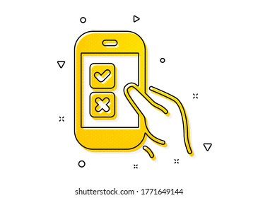 Select answer sign. Mobile survey icon. Business interview symbol. Yellow circles pattern. Classic mobile survey icon. Geometric elements. Vector