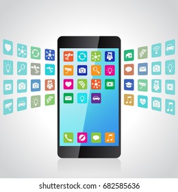 Select applications to download and install on smartphone, vector illustration is ordered by layers