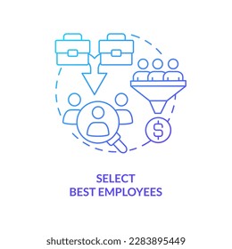 Seleccione el icono de concepto de gradiente azul para los mejores empleados. Reunir a los equipos de la compañía en una ilustración abstracta de la delgada línea de ideas. Retención de talento. Dibujo de contorno aislado. Se usa una fuente Myriad Pro-Bold
