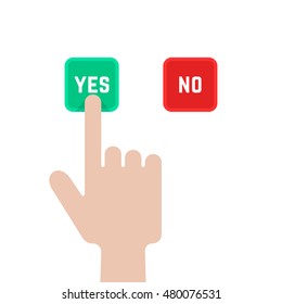 select buttons like dilemma. concept of polling, correct, arm gesture, suggestion, assessment, accept true, consent, assent, election. flat style graphic design vector illustration on white background