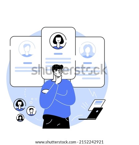 Vector Select candidates isolated cartoon vector illustrations. Recruiter holding a lot resumes in hands, candidate selection, create short list, HR department, headhunter job vector cartoon.