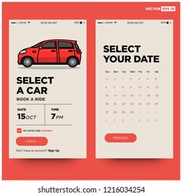 Select a Car App UX UI Design for Smart Phones with Vector Illustration