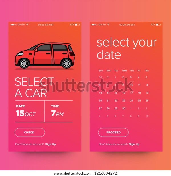 Select a Car App UX UI Design for Smart\
Phones with Vector\
Illustration