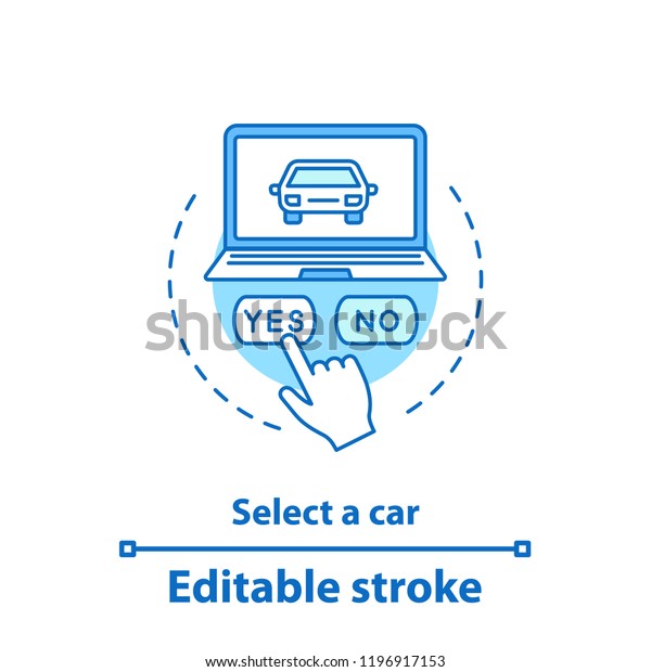 Select car concept icon.\
Carpooling idea thin line illustration. Rent a car. Auto leasing.\
Online taxi ordering. Vector isolated outline drawing. Editable\
stroke