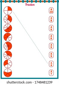 Select the correct fraction for the shape. math sheet for children