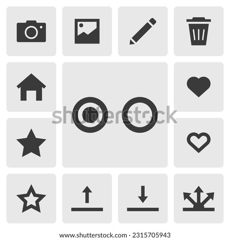 Select and deselect icon vector design. Simple set of smartphone app icons silhouette, solid black icon. Phone application icons concept. Home, select, unselect, share, delete, edit, favorite buttons