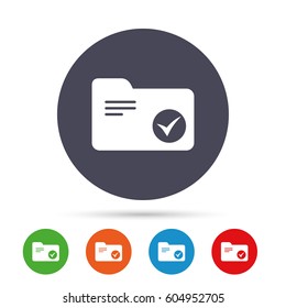 Select document folder sign. Accounting binder symbol. Bookkeeping management. Round colourful buttons with flat icons. Vector