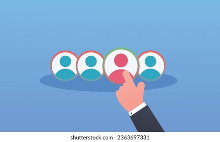 Select employer for job icon, customer occupation available, view customer audience.on blue background.Vector Design Illustration.