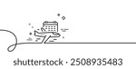 Select flight line icon. Continuous one line with curl. Airplane with calendar sign. Airport flights symbol. Select flight single outline ribbon. Loop curve pattern. Vector