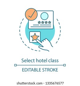 Select hotel class concept icon. Feedback, reviews. Add to favorite. Hotel rating idea thin line illustration. Vector isolated outline drawing. Editable stroke