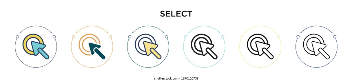 Select icon in filled, thin line, outline and stroke style. Vector illustration of two colored and black select vector icons designs can be used for mobile, ui, web