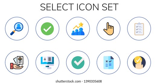 select icon set. 10 flat select icons.  Simple modern icons about  - hiring, checked, recruitment, selection, pros and cons, check mark, check