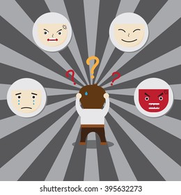 Select idea changing sad to happy mood by business man.