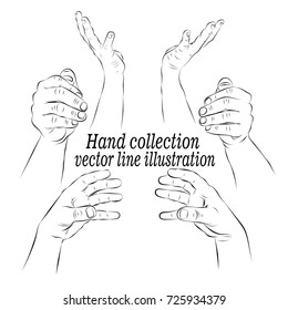 
Select the images of the hands. Contour of human palms, wrists, gestures on a white background. Stock Vector Graphics Style and advertising.