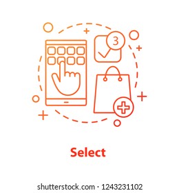 Select items concept icon. Online shopping idea thin line illustration. Add to basket. Vector isolated outline drawing