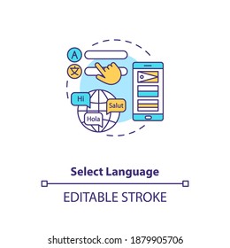 Select Language Concept Icon. Setup Instruction Idea Thin Line Illustration. Multiple Variants. Initial Settings. Keyboard Input. Vector Isolated Outline RGB Color Drawing. Editable Stroke