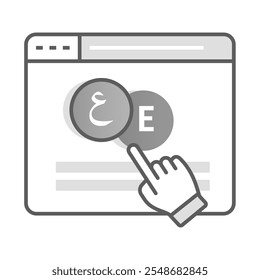 Ícone Selecionar Idioma - Cursor que Escolhe Símbolos de Idioma, Representa Opções de Idioma e Tradução