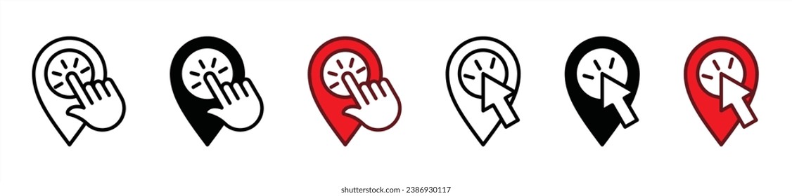 Select map pin icon set. Select Marker location. Click pin position marker. Choose map pointer. Cursor arrow location pointer icons symbol on white background. Vector illustration