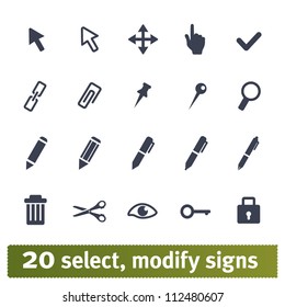 Select  modify signs illustrations  Vector set: web interface icons  Easy to edit 