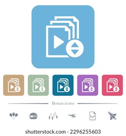 Select playlist item white flat icons on color rounded square backgrounds. 6 bonus icons included