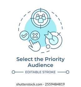 Select priority audience soft blue concept icon. Targeted customers group. Marketing campaign efforts. Round shape line illustration. Abstract idea. Graphic design. Easy to use in infographic