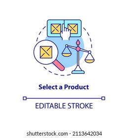 Select product concept icon. Choose goods for trade. How to start export business abstract idea thin line illustration. Isolated outline drawing. Editable stroke. Arial, Myriad Pro-Bold fonts used