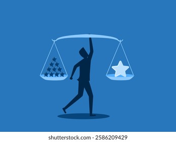 Select quality or quantity, Businessman holding scale with stars