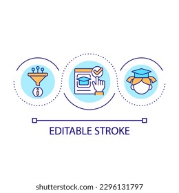 Seleccione recursos seguros para el icono de concepto de bucle educativo en línea. Red de aprendizaje electrónico para niños pequeños abstractos de idea de línea delgada. Dibujo de contorno aislado. Trazo editable. Tipo de letra arial utilizado