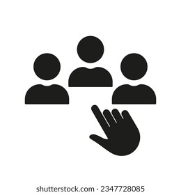 Select Talent Human Silhouette Icon. Find Employee Glyph Pictogram. Job Candidate Selection Solid Sign. Search and Choice Professional Worker Symbol. Pointer Click. Isolated Vector Illustration.
