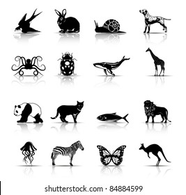 Selected animals symbols/icons. Vector Illustration.
